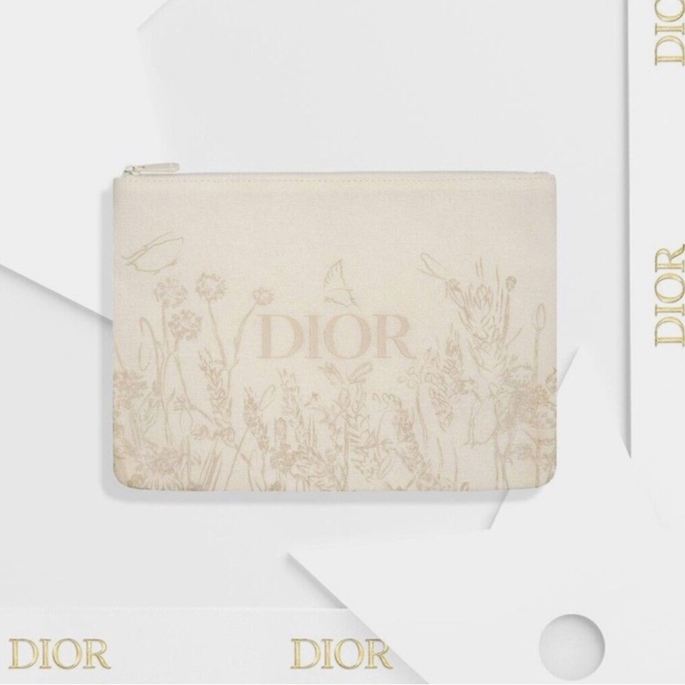 DIOR Beauty Spring Flower Large Clutch Makeup Bag Pouch Natural Beige New In Box